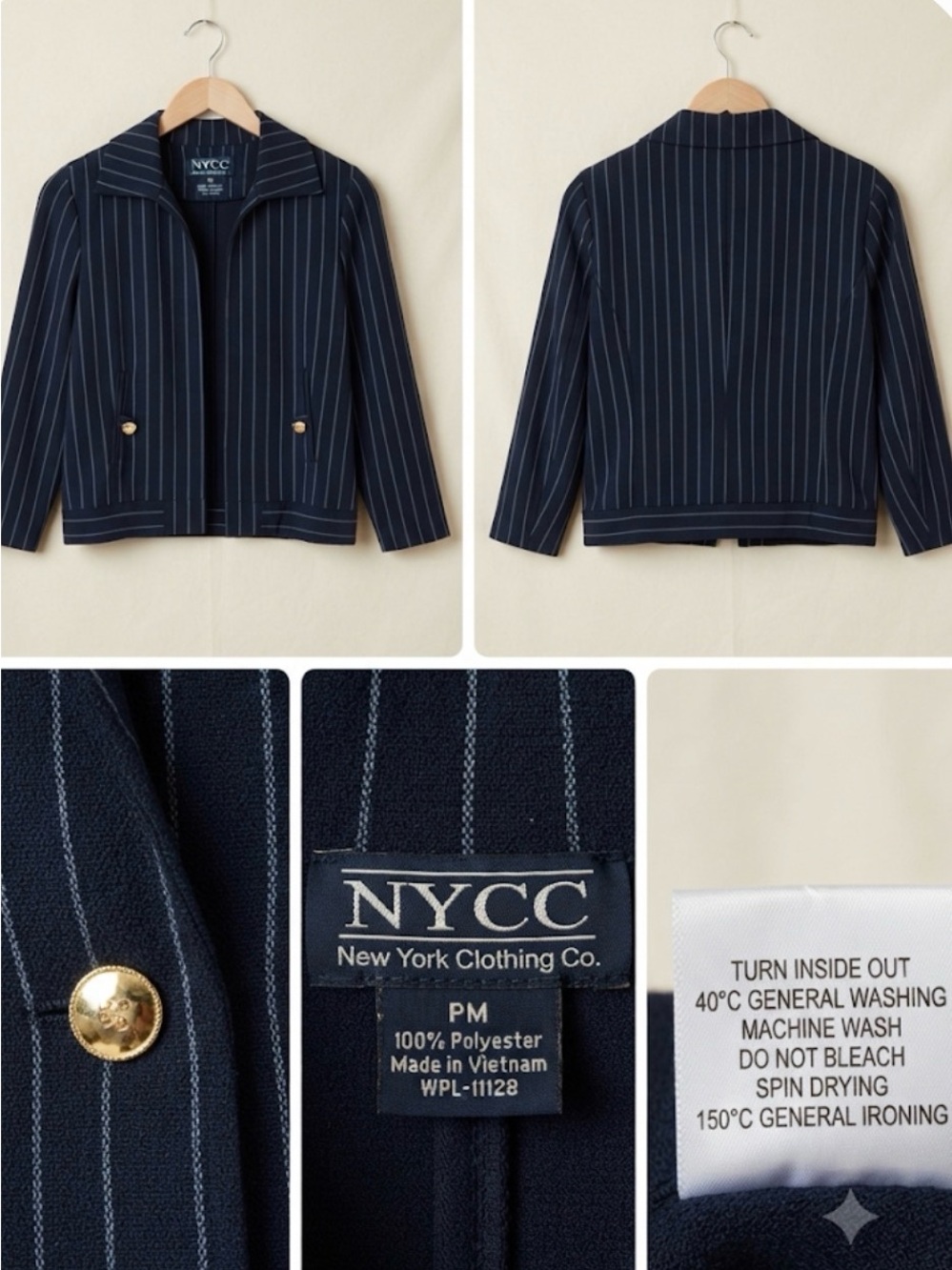 NYCC Navy Pinstripe Jacket with Gold Buttons